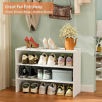 White Shoe Rack Organizer for Closet, 3-Tier Expandable Shoe Shelf, Stackable Iron Wood Combination Shoe Racks Shelves for Cl
