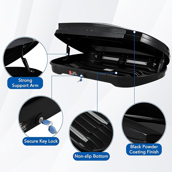 Garvee Heavy Duty Hard Shell Roof Top Cargo Carrier - 55(L) x31(W) x12(H) Waterproof Lockable Storage Box Capacity 165 Lbs 12.4 Cu Ft - Tool-Free Install- Fits SUV, Truck, Van