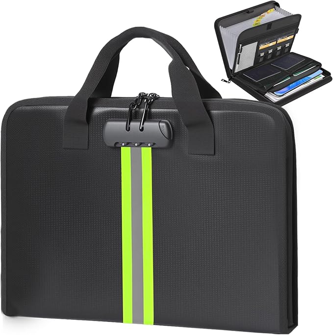 Accordion File Organizer with Combination Lock,Fireproof Expanding File Folder with Multi Pockets,13 Pockets Document Organiz