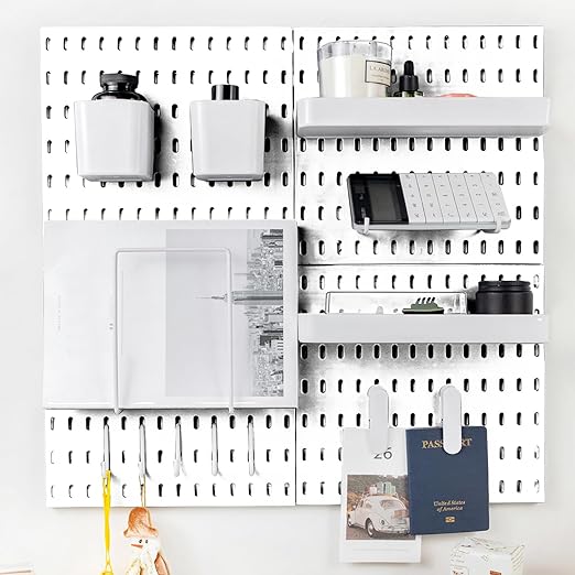 Pegboard Combination Kit for Wall Organizer, Wall Mounted Peg Board Kits for Kitchen, Bedroom, Office, &Bathroom, 4 Pieces Wh