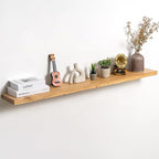 Fun Memories Solid Elm Wood Floating Shelves Set of 1-55 Inch Rustic Wall Shelves with Heavy-Duty Invisible Brackets - for Li