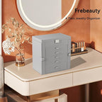 Frebeauty Large Jewelry Box,6-Tier PU Leather Jewelry Organizer,Multi-functional Storage Case with Mirror,Accessories Holder 