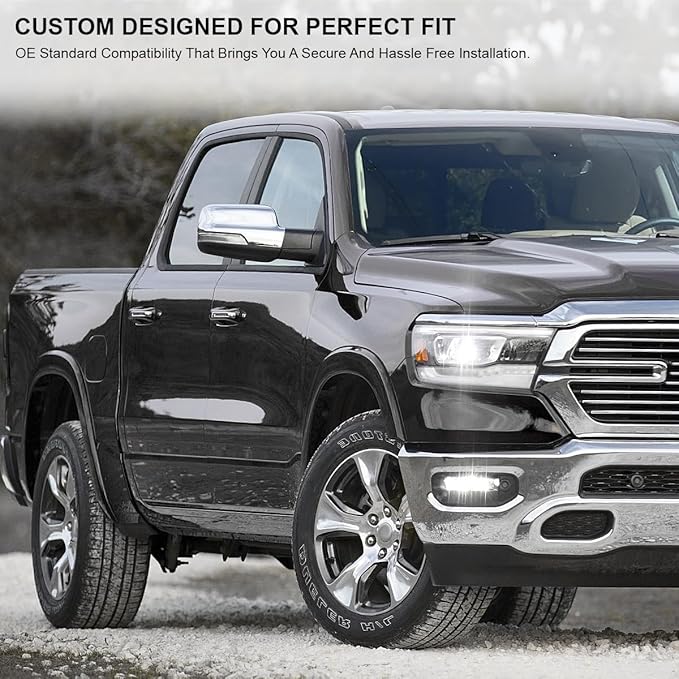 Spec-D Tuning Chrome Power Fold Heated + Puddle + Blind Spot Monitor Right Passenger Side Mirror Compatible with 2019-2024 Ram 1500, Left + Right Pair