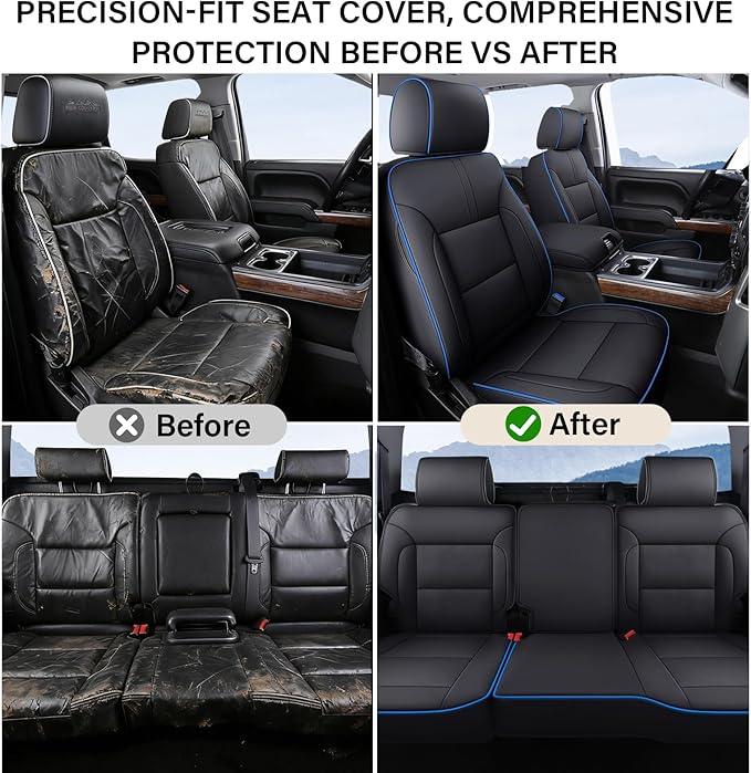 Coverado Chevy Silverado Seat Covers Full Set, Faux Leather Car Seat Covers Fit for 2014-2018 1500, 2015-2019 2500HD 3500HD C