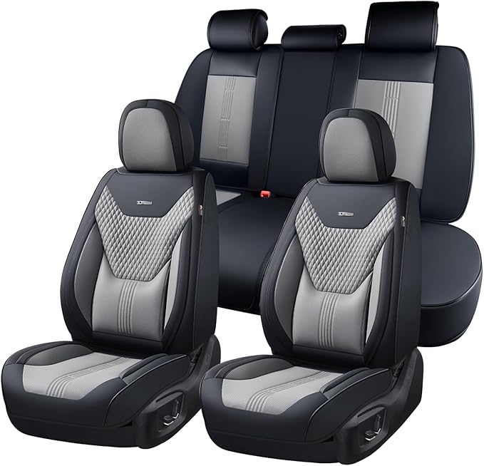 Coverado Car Seat Covers Full Set, Front Seat Covers with Lumbar Support and Back Seat Cover Waterproof Leather Automotive Se