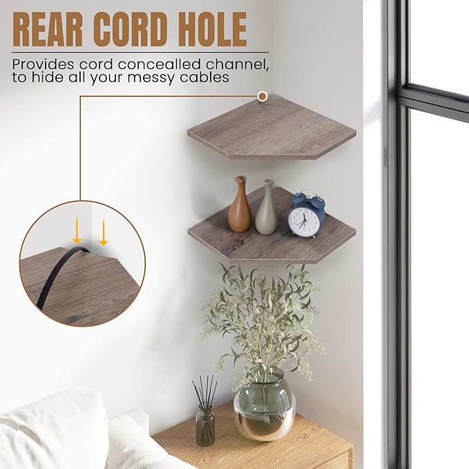 Fun Memories Corner Shelf Wall Mount, Corner Floating Shelves, Set of 4 Corner Wall Shelf Organizer, Rustic Wood Wall Storage