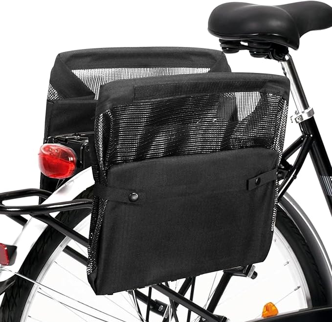 Bicycle Grocery Panniers, 2PCS Foldable Bike Panniers Bags for Rear Rack, Rear Bike Basket Ebike Rear Rack Bags for Shopping Cycling Traveling Commuting(2 Pack)