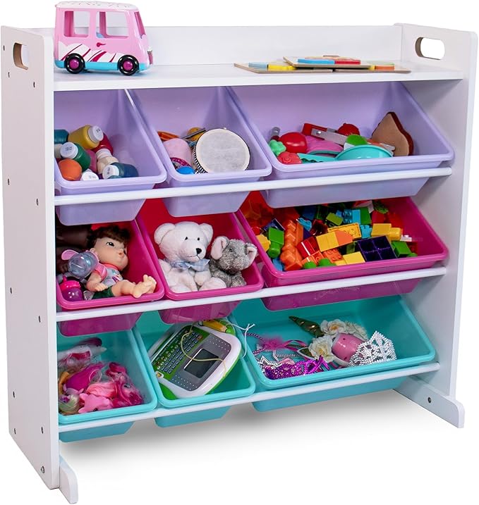 Humble Crew Toy Storage Organizer with 9 Removable Storage Bins for Kids Playroom, 3-Tier with Top Shelf Toddler Toy Organiza