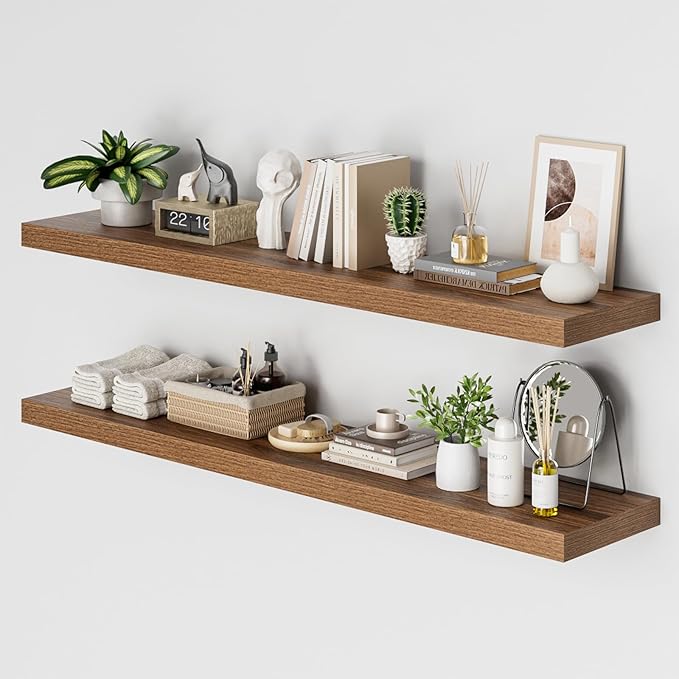 Heimlove 12 Inch Deep Floating Shelves, 55 x 12 inch Extra Long Floating Shelves for Wall, Large Display Shelf & Storage Shel