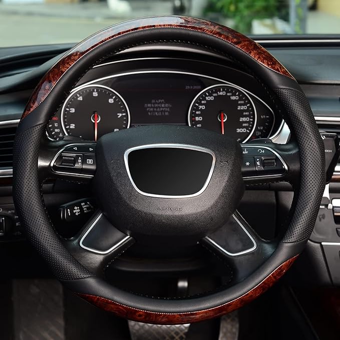 ZHOL 16 inch Steering Wheel Cover Wood Grain, Compatible Large-Size for F150 F250 F350 Ram 4Runner Tacoma Tundra Range Rover 