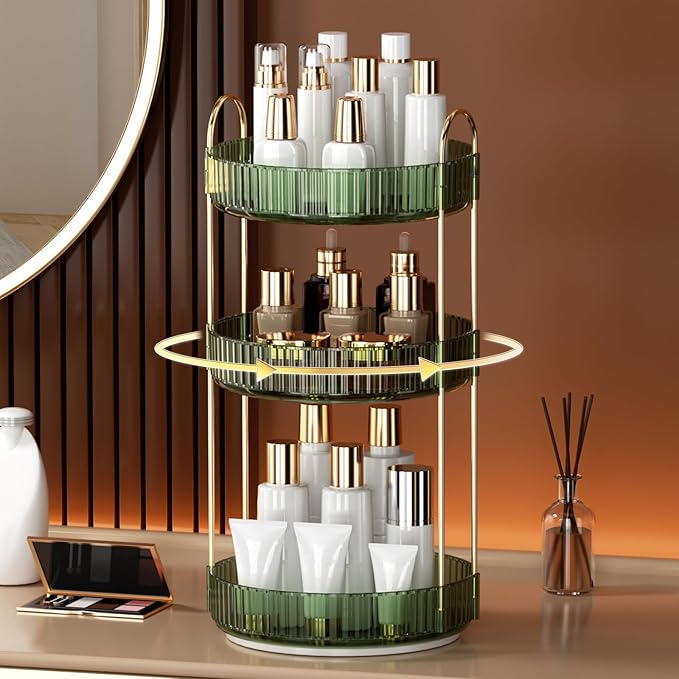YCIA&DONE 360 Rotating Makeup Organizer and Storage for Vanity Countertop 3 Tiers, High Capacity Cosmetic Skincare Perfume Or