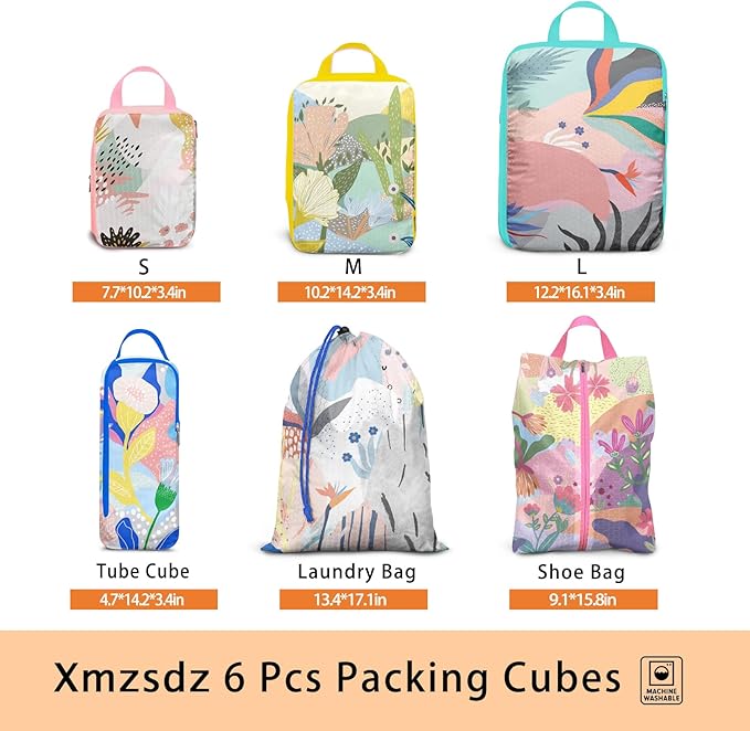 6 Pcs Compression Packing Cubes, Packing Cubes for Travel, Waterproof Luggage Organizer Bags Set, Cute Packaging Cubes for Wo