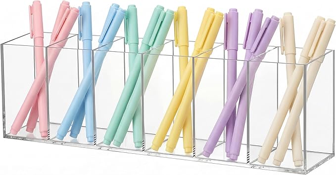 Jetec Acrylic Pen Holder 6 Compartments Makeup Brush Stationery Organizer Pencil Holder for Desk Accessories, Cosmetic Brushe
