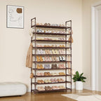 LANTEFUL Tall Shoe Rack 10 Tier Shoe Organizer Large Shoe Shelf with 18 Hooks Storage for 50 Pair Sneaker and Boot, Stackable