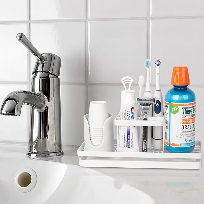 Toothbrush Holders for Bathrooms, Carbon Steel Tooth Brushing Holder Electric Toothbrush and Toothpaste Organizer Bathroom Ac