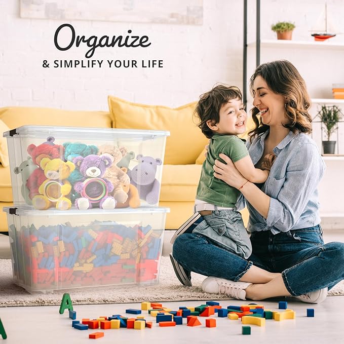 Lifetime Appliance Parts 4 PACK 75 Qt. Plastic Storage Bin Tote Organizing Container with Ultra Durable Lid & Secure Latching