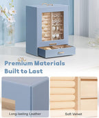 Homde Jewelry Organizer Girls Women Jewelry Box for Necklaces Rings Earrings Gift Bracelets Storage Case (Grey Blue + Gold)