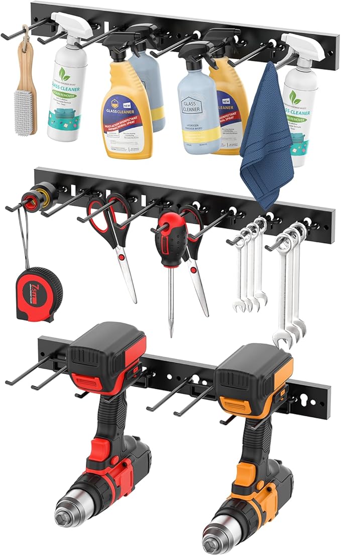CCCEI 3 Modular Pegboard Strip Storage, Metal Peg Slat Wall Mount for Garage, Basement, Garden, Laundry Room Organization. Fl