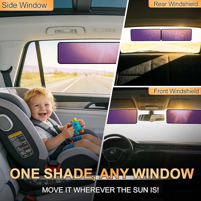 XCBYT Square Car Window Shades - 4 Pack Static Cling Sun & Glare Blocker, Removable Semi-Transparent Window Tint for Windshield, Side & Rear Windows, Long Size 15.75" x 7.09"