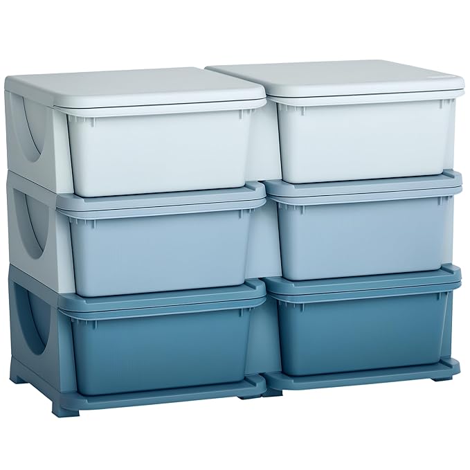 Qaba 3 Tier Kids Storage Unit, Toy Organizers and Storage with 6 Drawer Chest for Kids Bedroom Nursery Kindergarten Living Ro