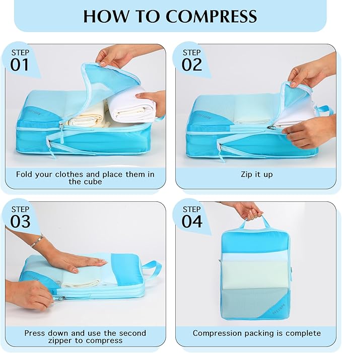 PFEYRPK Lightweight Compression Packing Cubes for Suitcases, Compressible Expandable Travel Packing Organizer with Clear Toil
