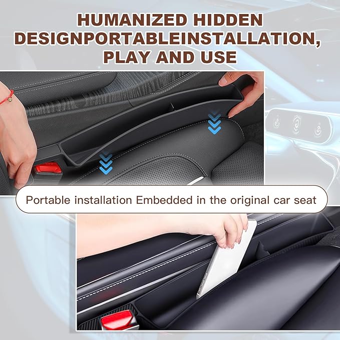 2PCS Car Seat Gap Filler Organizer,Multifunctional Car Gap Fillers with USB and Phone Holder, Universal Car Seat Storage Organizer Between Seats for Phone, Keys, Eyeglasses(Brown)