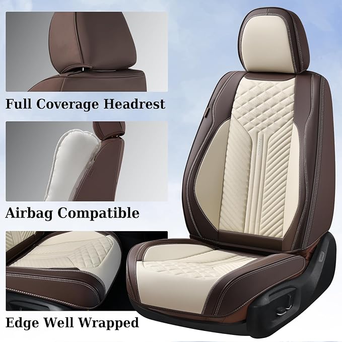 Coverado Front Seat Covers, 2 Pack Waterproof Seat Covers for Cars, Luxury Leather Seat Cushions, Front and Rear Seat Protect