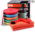 SPTA 10 Pcs Detailing Set, 5Pc 5 inch Buffing Polishing Pads, 1 Microfiber Finish Pad, 1-16 oz Polishing Cleaner, 1 Conditioning Brush, 2-16"*16" Microfiber Towel. for Dual Action and Rotary Polishers