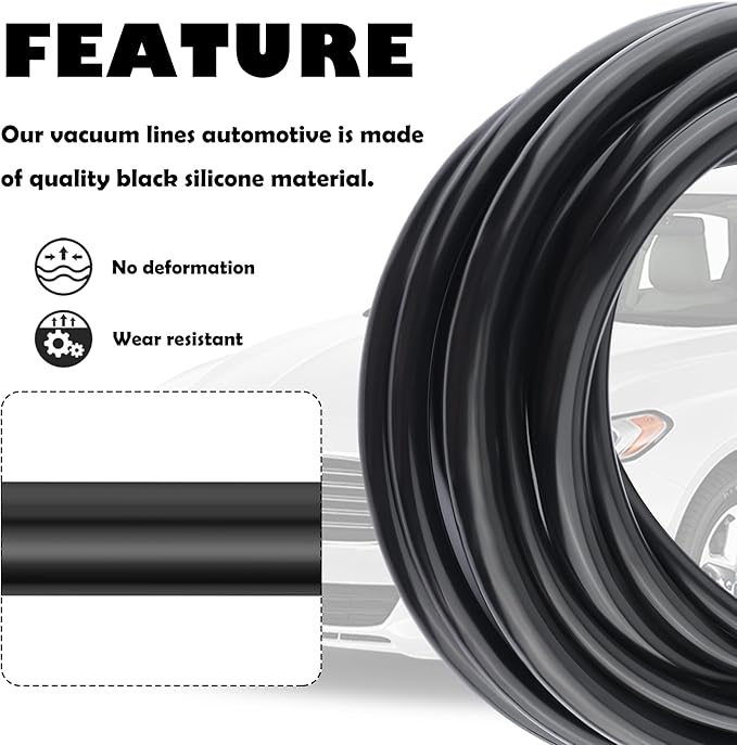 6PCS 5Ft Vacuum Hose Automotive,Silicone Vacuum Hose with ID 1/8" 5/32" 3/16" 1/4" 5/16" 3/8",130PSI Max Pressure Vacuum Line