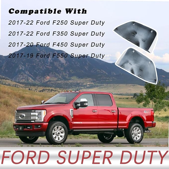 1 Pair Tow Mirror White Cover Cap | For 2017-2024 Ford Super Duty F250 F350 F450 F550 Truck Accessories Replacement | Driver&Passenger Side Exterior Plastic Top Half Door Mirror Caps