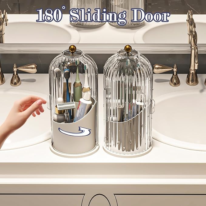 Dustproof Toothbrush Holders with Cover, Rotating Electric Toothbrush and Toothpaste Holder for Bathroom Countertop, 3 Slots 