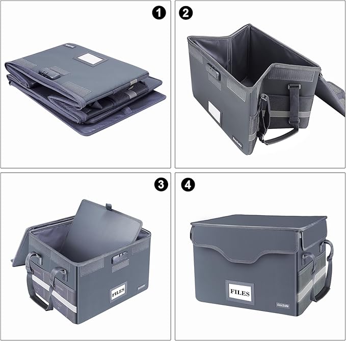 DocSafe Fireproof Document Box with Lock,File Storage Organizer with Zipper Pockets,Collapsible Portable File Box Home Office