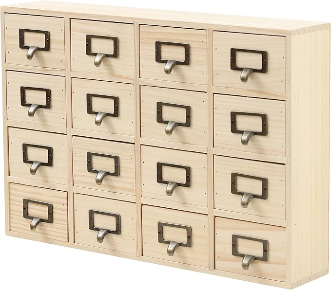 DIY Wooden Desk Organizer with Drawers – Unfinished 16-Drawer Wood Desk Organizer for Crafts, School, or Office – Customizabl