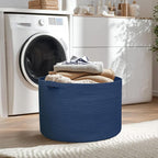 MEGASKET 115L Dark Blue Basket for Organizing, 23.6" x 15.7" XXXL Woven Cotton Rope Laundry Basket, Oversized Blanket Storage