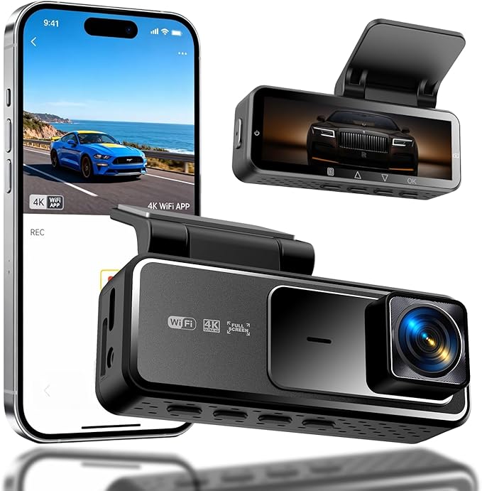 4K Dash Cam with Built-in WiFi, Front Car Camera, APP Control, Night Vision, 24H Parking Monitor, 170° Wide Angle, G-Sensor, 