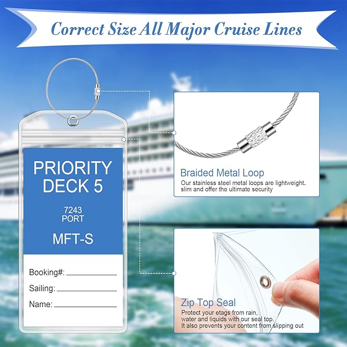Clabby 50 Sets Cruise Clear Luggage Tags Holders Bag with Loops for Carnival, PVC Waterproof Tag for Travel Supplies