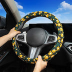 Embroidered Flowers Cute Yellow Daisy Steering Wheel Cover Auto Anti-Slip Breathable Rubber Steering Wheel Protector,Floral Car Accessories for Women,Universal Size Fit Most Cars -15 inch