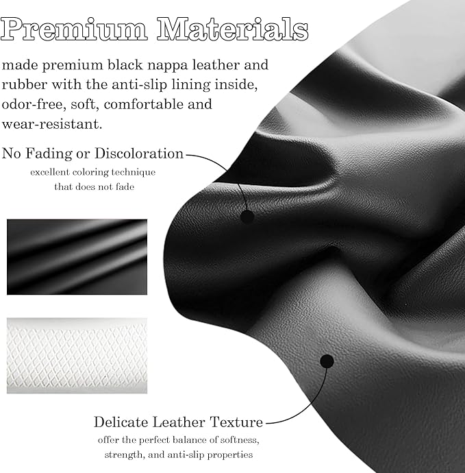 All Black Car Steering Wheel Cover, Nappa Leather, Bottom Color Blocking, Universal 14.5-15 Inch Leather Anti-Slip Breathable