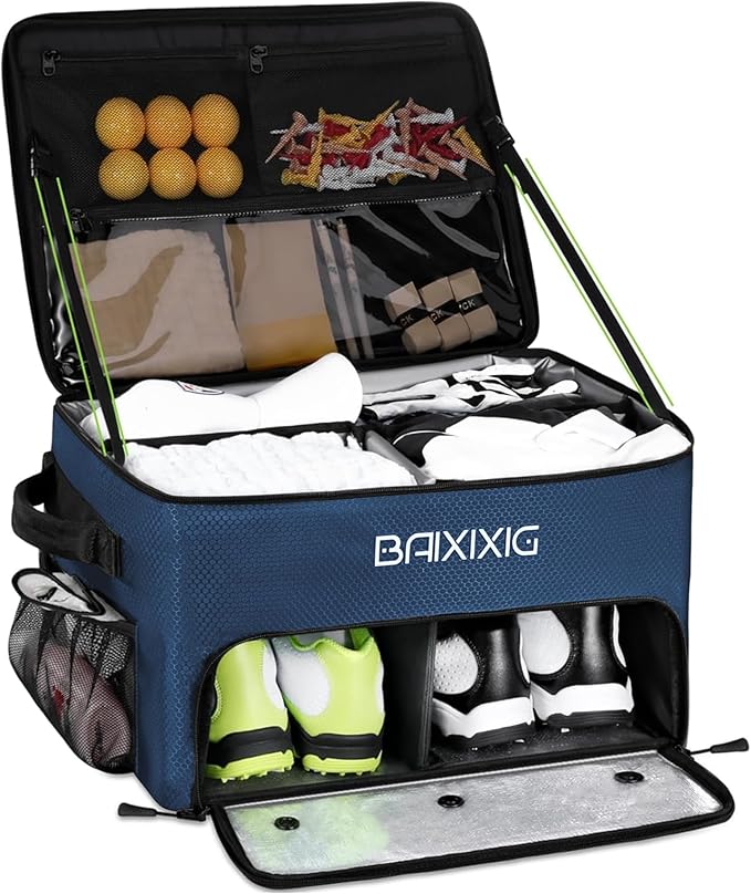 Golf Trunk Organizer, Waterproof Car Golf Locker with Separate Ventilated Compartment for 2 Pair Shoes, Golf Storage for Balls