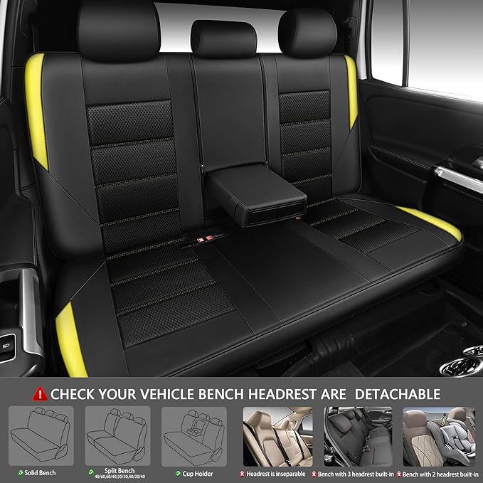 CAR PASS Memory 3D Foam Car Seat Covers Full Set, Breathable Mesh Thick Seat Covers for Car, Yellow Leather Seat Covers, Univ