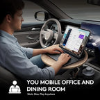 Car Desk for Laptop & Car Table Tray, Height-Adjustable 360° Rotating Wood Car Laptop Mount, Cup Holder Table, Steering Wheel Tray, Compatible with Tesla & Most Vehicles