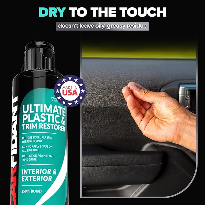 Carfidant Plastic Restorer for Cars – Refreshes Faded Plastic, Vinyl & Rubber Trim with Polish for Deep Shine – Protects Agai