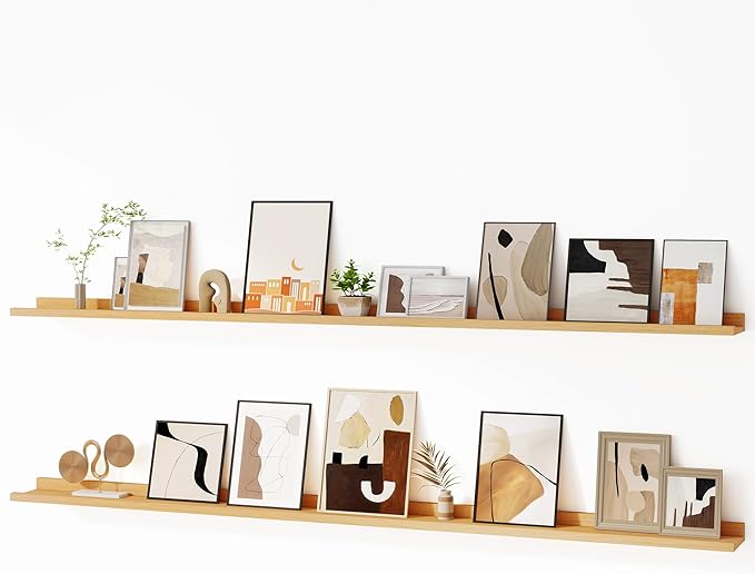Fun Memories Picture Ledge Shelf, 60 Inch Floating Shelves Set of 2, Large Nursery Book Shelves for Toys Storage, Kids Booksh