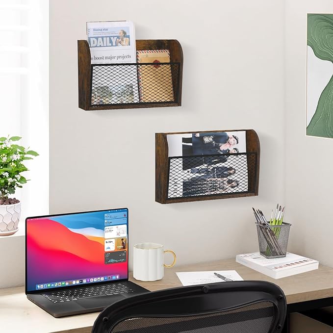 YINMIT 2 Packs Wall File Organizer-Holder, Hanging File Organizer, Wall Mounted File Holder, Wall Mount Paper Folder Rack for