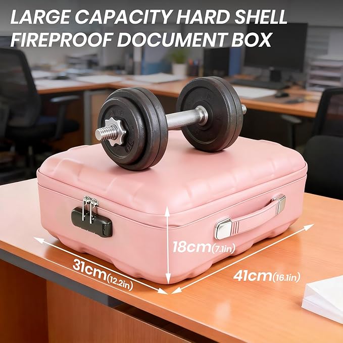 Fireproof Document Box, Hard Case Fireproof File Organizer Box with Lock and 13 Pocket Accordion File Folder, Portable Safe B