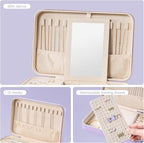 Lolalet Travel Jewelry Case for Women Girls, Travel Jewelry Organizer Box with Mirror & Clear Storage Bag, Small Portable Ear