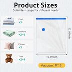 8 Pack Medium Travel Vacuum Storage Bags, Portable Vacuum Seal Bags for Clothing Travel with Pump, Space Saver Bag for Luggag