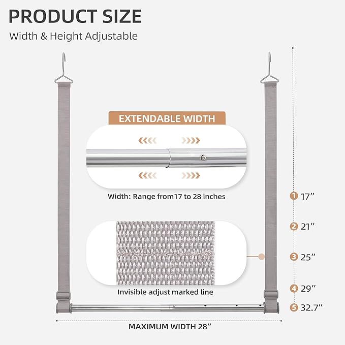 STORAGE MANIAC Hanging Closet Rod, Adjustable Width and Height Closet Hanging Organizer, Space-Saving Clothes Hanging Bar, Cl