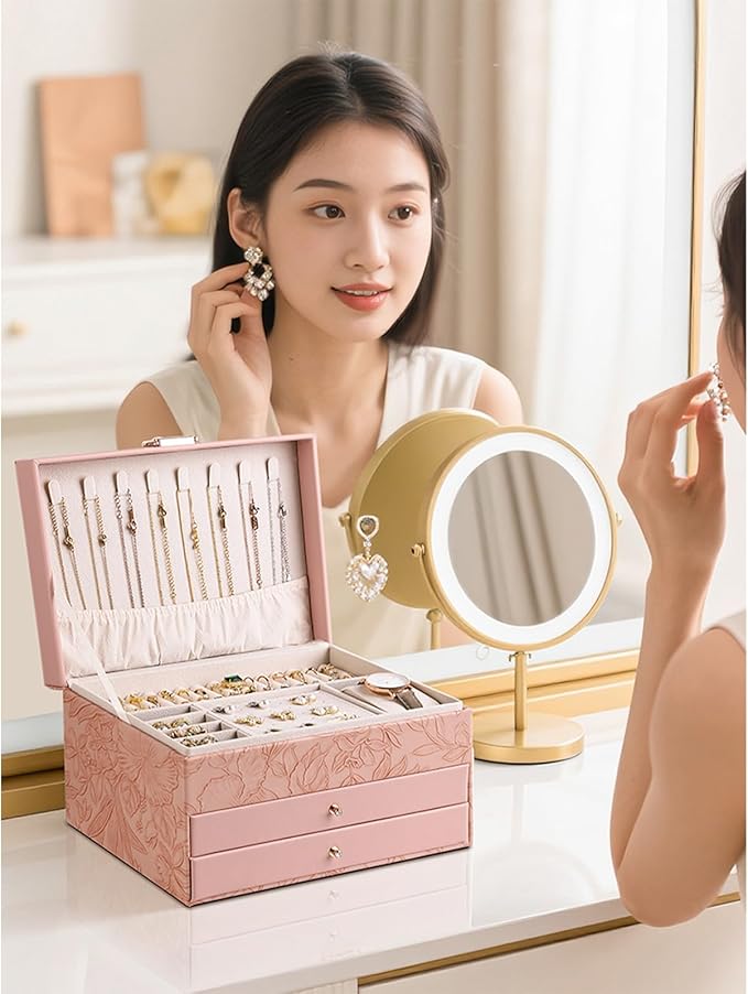 TOFUNTOY Jewelry Organizer Box, Large Jewelry Boxes for Women, 3-Layer Jewelry Holder Organizer for Necklace Earrings Rings B