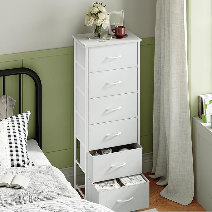 Somdot Tall Dresser for Bedroom with 6 Drawers, Storage Organizer Chest of Drawers with Removable Fabric Bins for Closet Beds